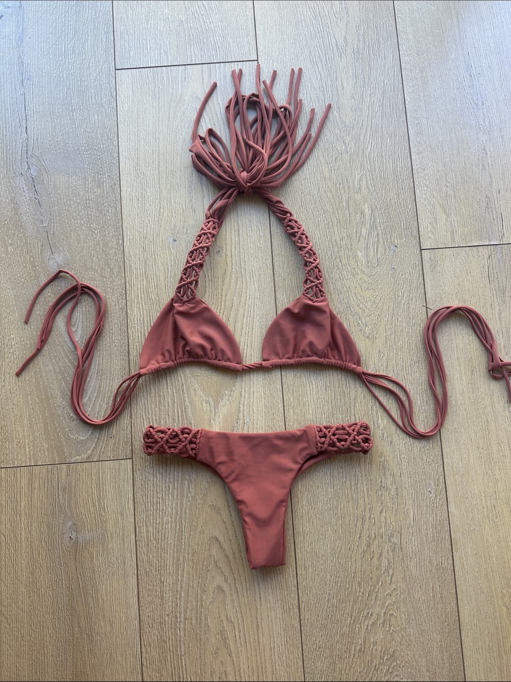 Mikoh Rust Red Macramé Triangle Bikini